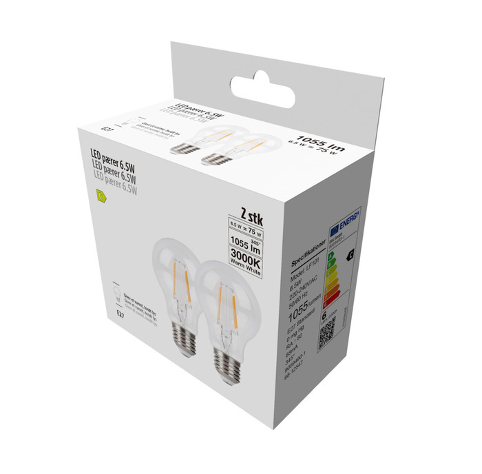 LED-pærer standard formet 6,5 W E27 - 2-pk.